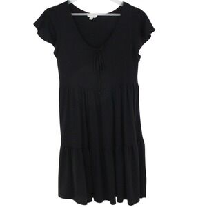 See You Monday Dress Tiered Babydoll Ribbed Knit Mini Large Black